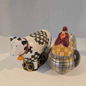 Vintage Sakura Cow Rooster Salt & Pepper Shakers Sunflower Farm Animals‎ Country